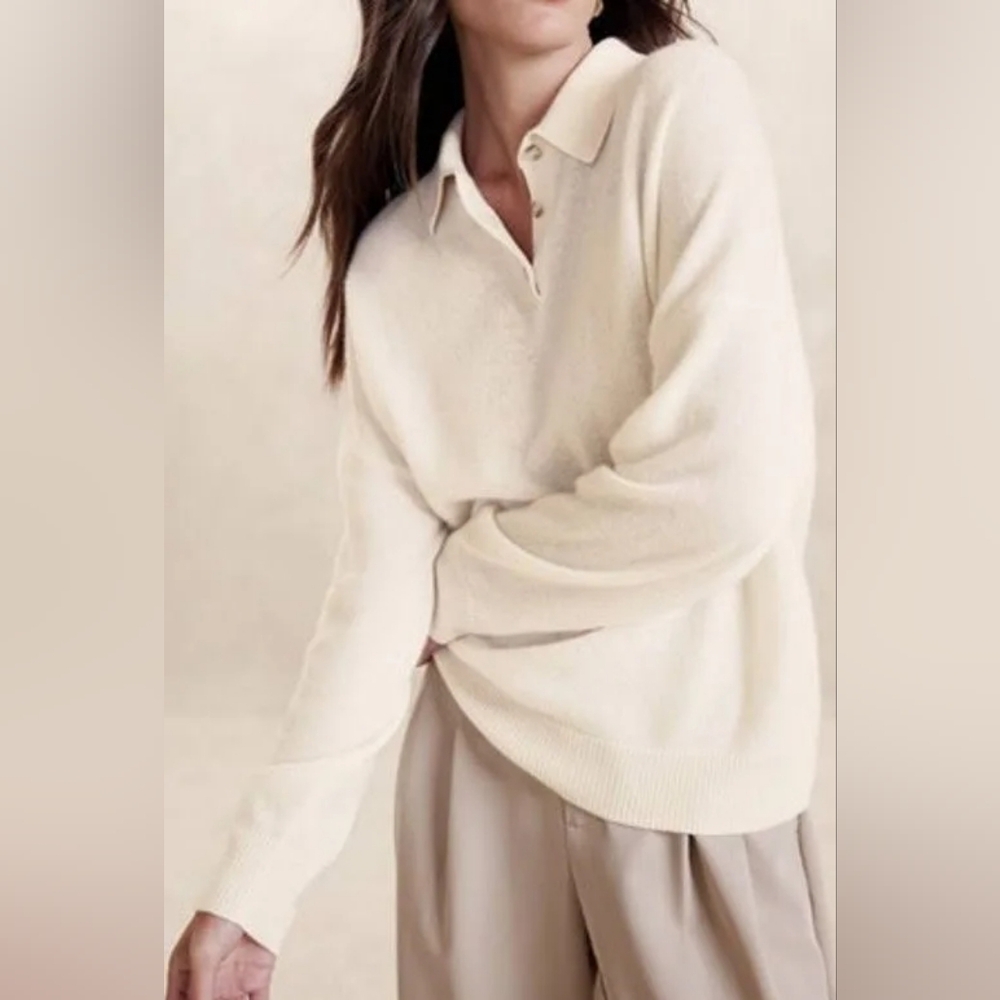 NEW Banana Republic Boyfriend Luna Cashmere Sweater Polo XS